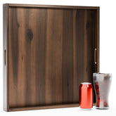 Tidita 20-inch acacia square ottoman tray in walnut finish, ideal for serving breakfast in bed.