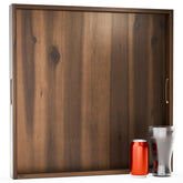 Tidita 24-inch acacia wood square ottoman tray with walnut finish for serving and display
