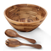 Tidita acacia salad bowl 12.2 inches with serving utensils for large family meals.