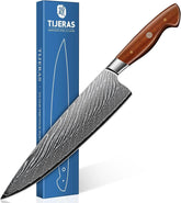 TIJERAS Damascus chef knife 9-inch blade close-up for precise slicing.