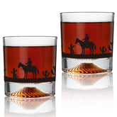 TIKIRUGI Western Desert whiskey glasses with rugged frontier artwork for bold home bars.