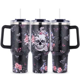 TIKMODERN skull tumbler 40oz with handle keeps beverages ready on the go.