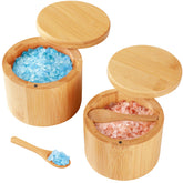 Timtopno bamboo salt cellar 2pcs on counter for convenient seasoning.