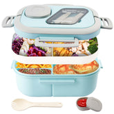 Tinaforld blue adults bento lunch box with built-in fork for work meals
