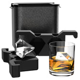Tinana clear diamond ice cube tray with two crystal-clear cubes for whiskey.