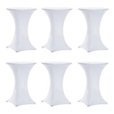Tina's 6-pack highboy table cover in white offers a sleek, reusable event backdrop.