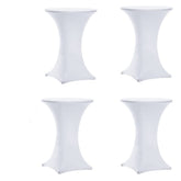 Tina's 4-pack white spandex cover on round 30x42 table, wrinkle-resistant and reusable