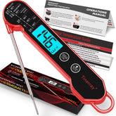 Tinerray digital meat thermometer front view with backlit display for easy reading.