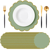 Tinlade sage green placemats pack with elegant gold border for gatherings