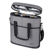 Tirrinia insulated wine carrier front view showing three-bottle capacity for travel.