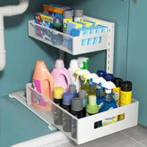 TISTAYA pull-out under-sink organizer side view with smooth bidirectional rails for easy access.