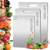 Titanium cutting board set 3 stacked, durable surface for versatile kitchen prep.