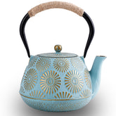 TiwisiTe Japanese Tetsubin teapot with blue and gold fireworks pattern for elegant tea service.