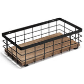 TJ.MOREE small metal wire basket with wood base for organized bathroom storage.