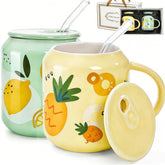 Tlence pineapple pattern mug with lid and straw for on-the-go sipping.