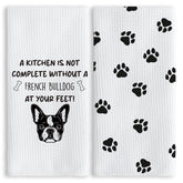TNUW funny French Bulldog paws towel set enhances playful kitchen decor.