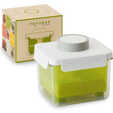 TOFUDEE Tofu Press lid lock shows secure, mess-free operation for easy tofu prep.