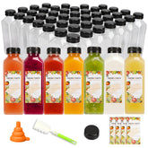 TOMNK 100pcs 16oz bottles with black caps and labels for organized beverage servings