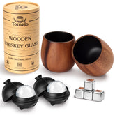 Tomzio charred wooden bourbon glass 11oz set enhances tasting with smoky vanilla notes.