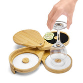 TonJin Margarita Salt Rimmer Set in three-tier bamboo design for organized rimming.