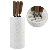 Toosbuc Round Knife Holder front view with white snowflake dots for organized counter storage.