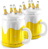 Top Race large inflatable beer mug cooler floats in pool for easy drink access.