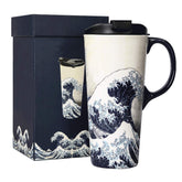 Topadorn ceramic travel mug with porcelain lid for spill-free sipping on the go.