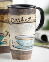 Topadorn tall ceramic travel mug with sealed lid, ideal for spill-free commuting.