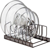 Toplife pot lids organizer rack shows lids neatly arranged for quick access