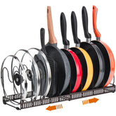Toplife pots and pans organizer rack neatly stores cookware in the cabinet