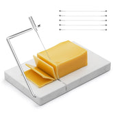 Topulors cheese slicer marble base provides stable cutting for even slices.