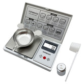 TOPWEIGH reloading scale with metal powder pan for precise powder measures.