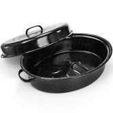 TOPZEA granite roasting pan with lid — lid on for moisture and even browning.