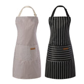Tosewever apron front view in black and brown stripes for stylish kitchen protection.