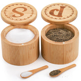 Tosnail bamboo salt and pepper box with swivel lid for quick seasoning access