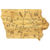 Totally Bamboo Iowa map cutting board with laser-engraved cities for stylish prep