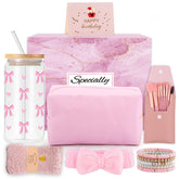 TOUPONS 16oz pink bow glass cup with straw for stylish iced beverages.