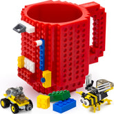 TOYAMBA Build-on Brick Mug 16oz, bold red, ideal for desk coffee moments.