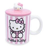Toynk Hello Kitty mug with pink stripes and lid for stylish coffee.