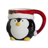 Transpac Penguin Holiday Mug front view for festive beverages and seasonal charm.