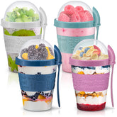Tribello parfait cups with lids and spoon for mess-free on-the-go meals.