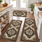 Tritard 3-piece kitchen rug set front view in warm brown for cozy, non-slip comfort
