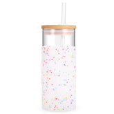 Tronco 20oz glass tumbler with lid and straw for refreshing iced drinks.