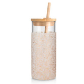 Tronco 20oz glass tumbler with lid and straw for on-the-go iced coffee.