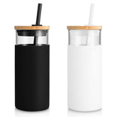 Tronco 20oz glass tumbler with lid and straw, ideal for iced coffee on the go.