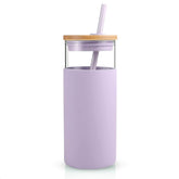 Tronco 20 oz glass tumbler with lid and straw, showing stable borosilicate glass for hot or cold beverages.