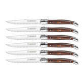 Trudeau Laguiole steak knife close-up with wood handle and sharp blade for clean slices