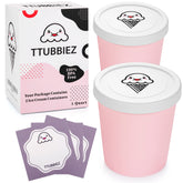 TTUBBIEZ ice cream container two-pack in pink, 1 quart each with a secure seal for freezer storage.