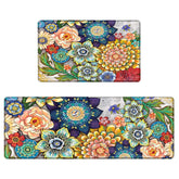 Tubeamin Boho Floral kitchen mat 17x28, top view, cushioned comfort.