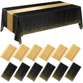Tudomro black-gold tablecloth with polka dots enhances wedding decor.